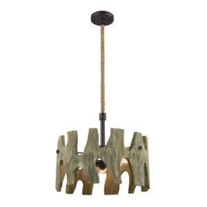 HOPI: Large Round Weathered Grey Wood Pendant Light