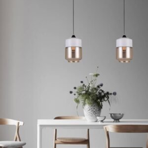 CASA: White with Amber Glass Pendant Lights