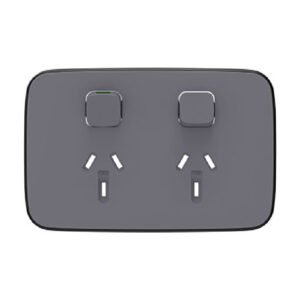 Clipsal Iconic Essence Double Power Point Skin Horizontal Mount, 250V, 10A, Clip-On