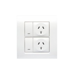 Power Outlet, Double Socket, Rocker Switched, 250V AC 10A - with Blue LED