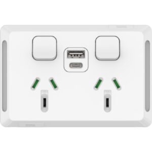 Clipsal Pro Twin Power Point Horizontal Mount,1Ex2USBCHRG, Type A+C, 10A, 250V